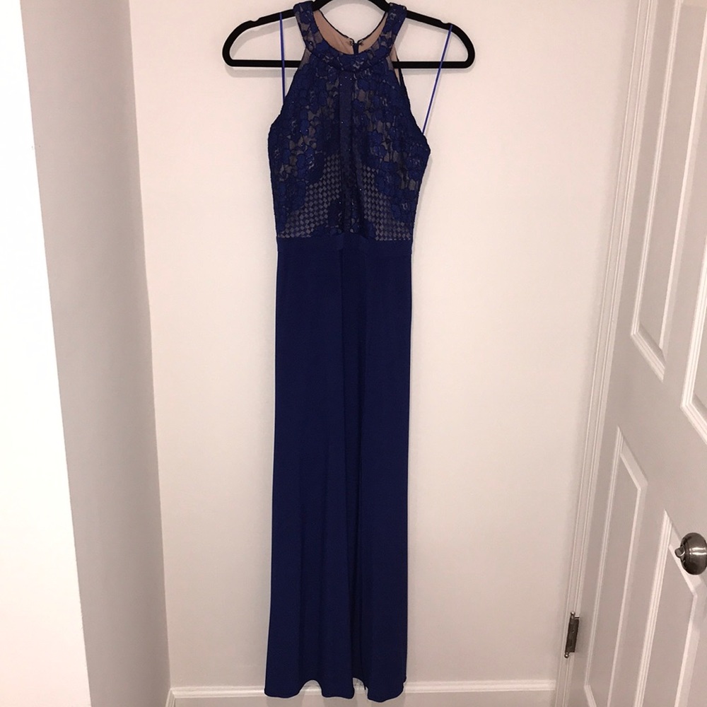 Blue lace top full length dress